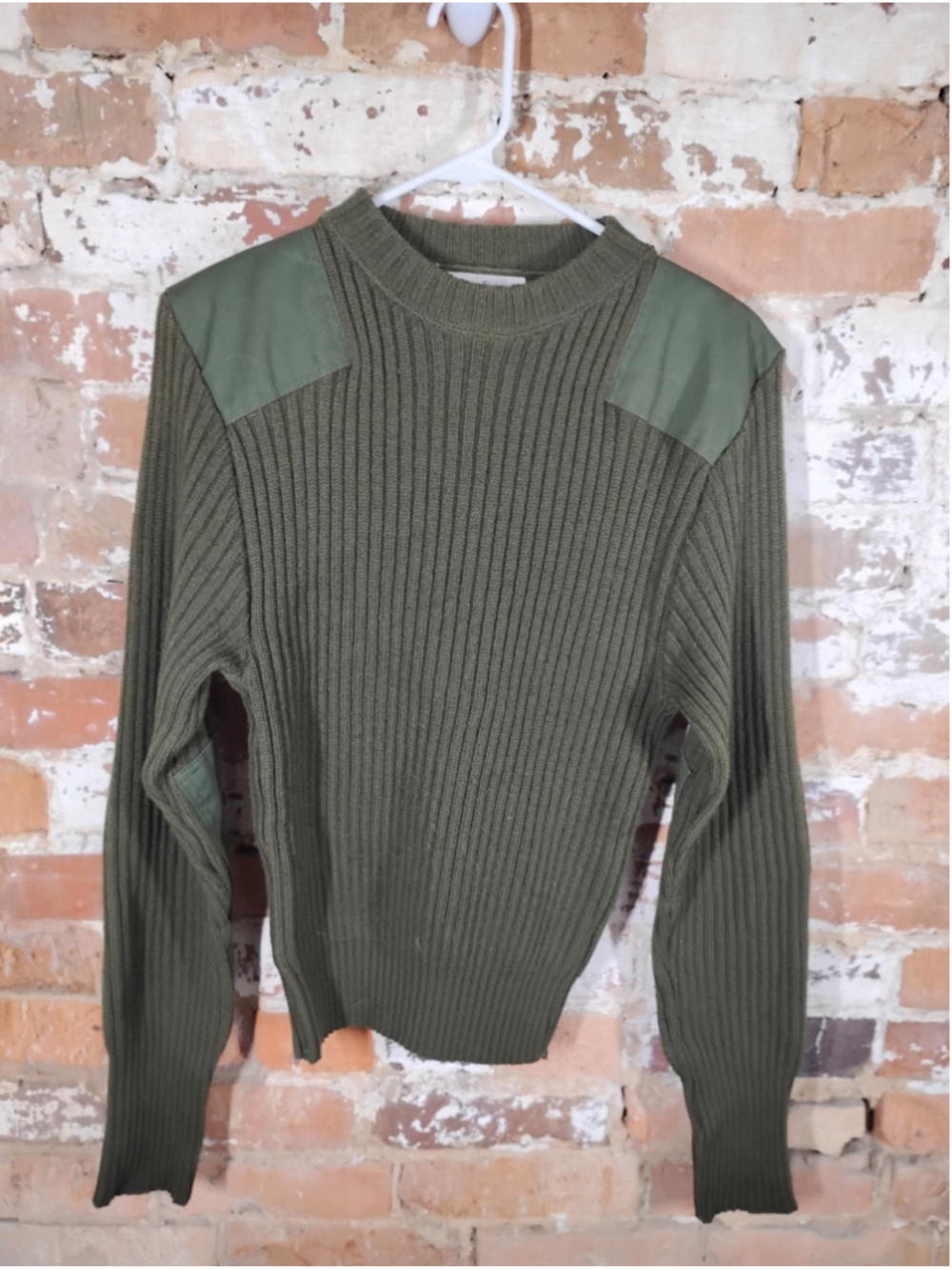 Vintage Wool Sweater Women Small Green Shoulder Elbow Commando Military Tactical